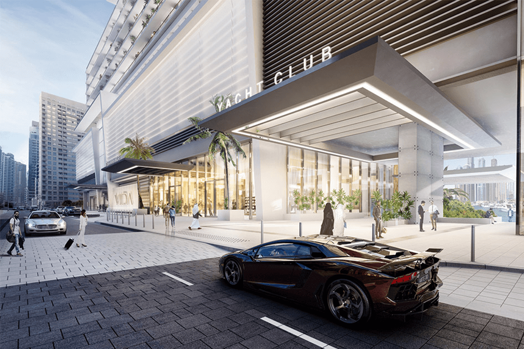 entrance of the yacht club in Dubai marina