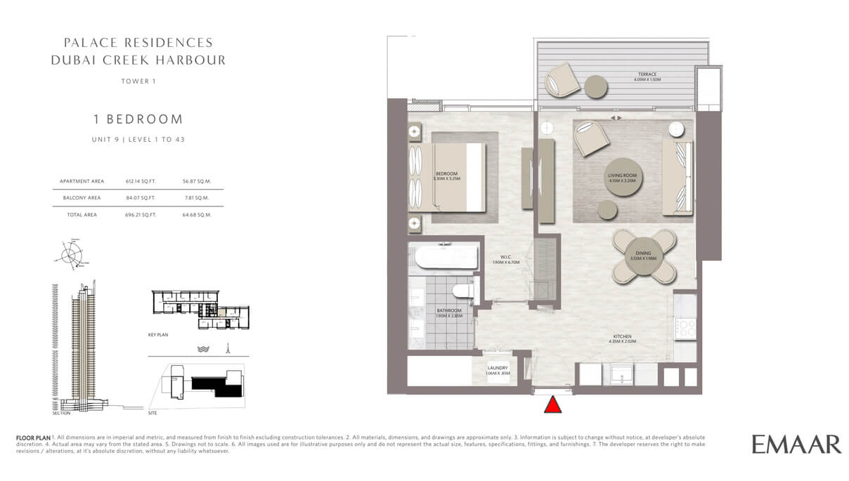 Palace-Residences-Dubai-Creek-Harbour-1-Bedroom-Floor-plan